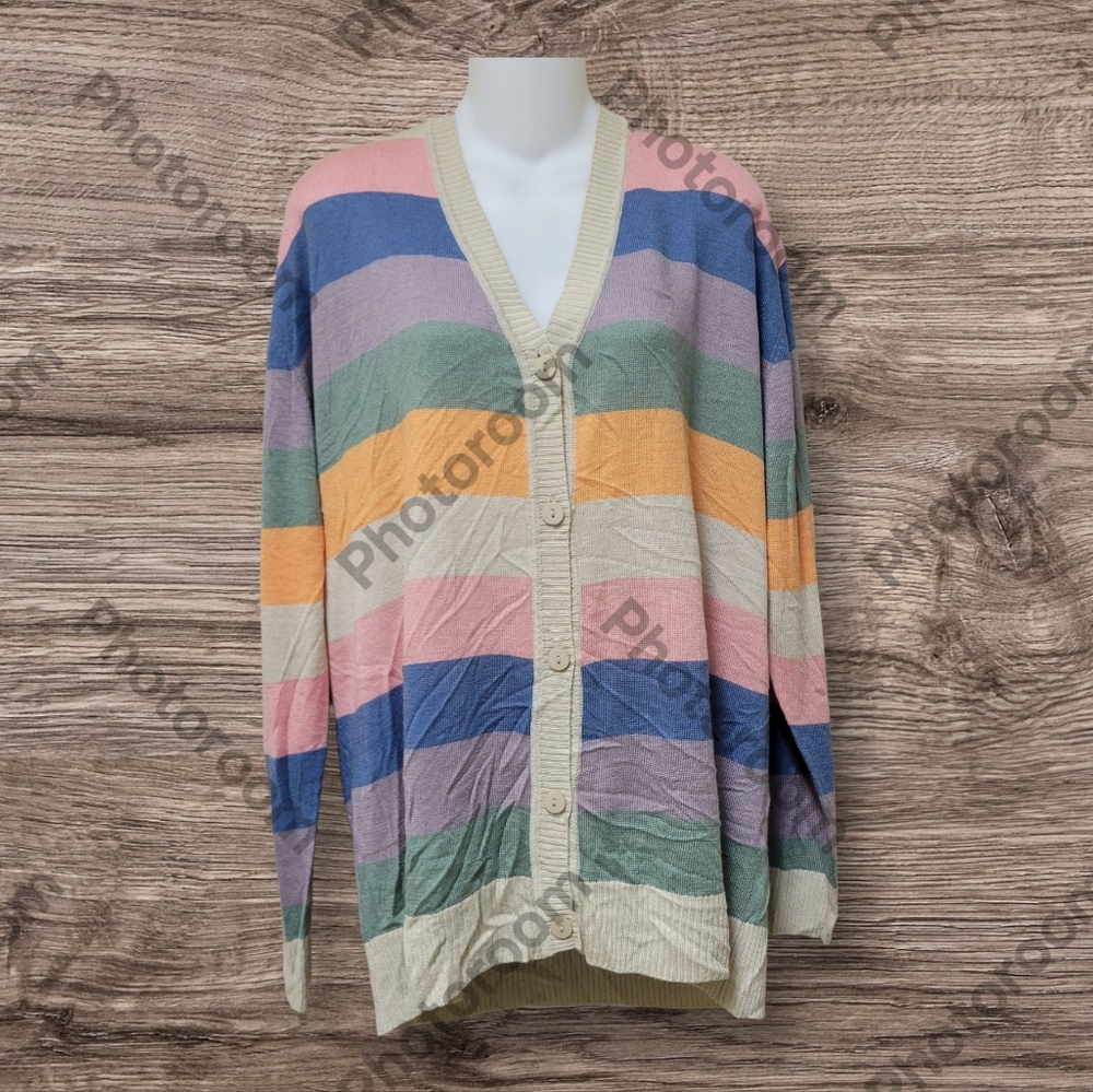 RD Style Striped Colorblock  Women's Button Down Cardigan - NWT